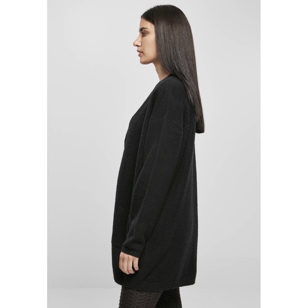 Urban Classics - Chunky Fluffy Knit Lange Strickjacke - Schwarz
